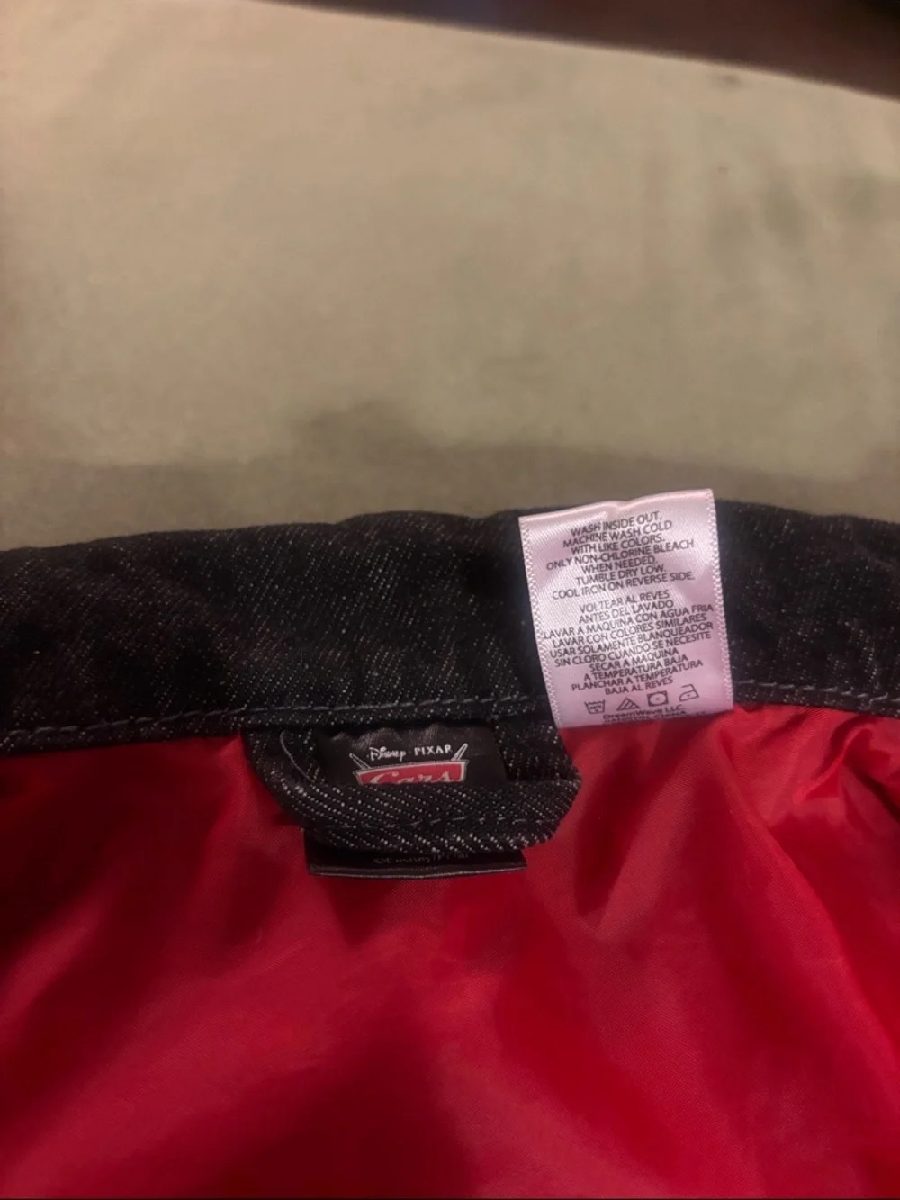 Disney Black Denim Jacket with Red Lining and Cars Patches